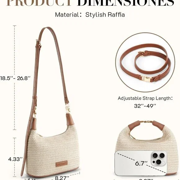 Small Woven Raffia Straw Purse for Women Summer Crossbody Bag Handheld - Picture 5 of 7